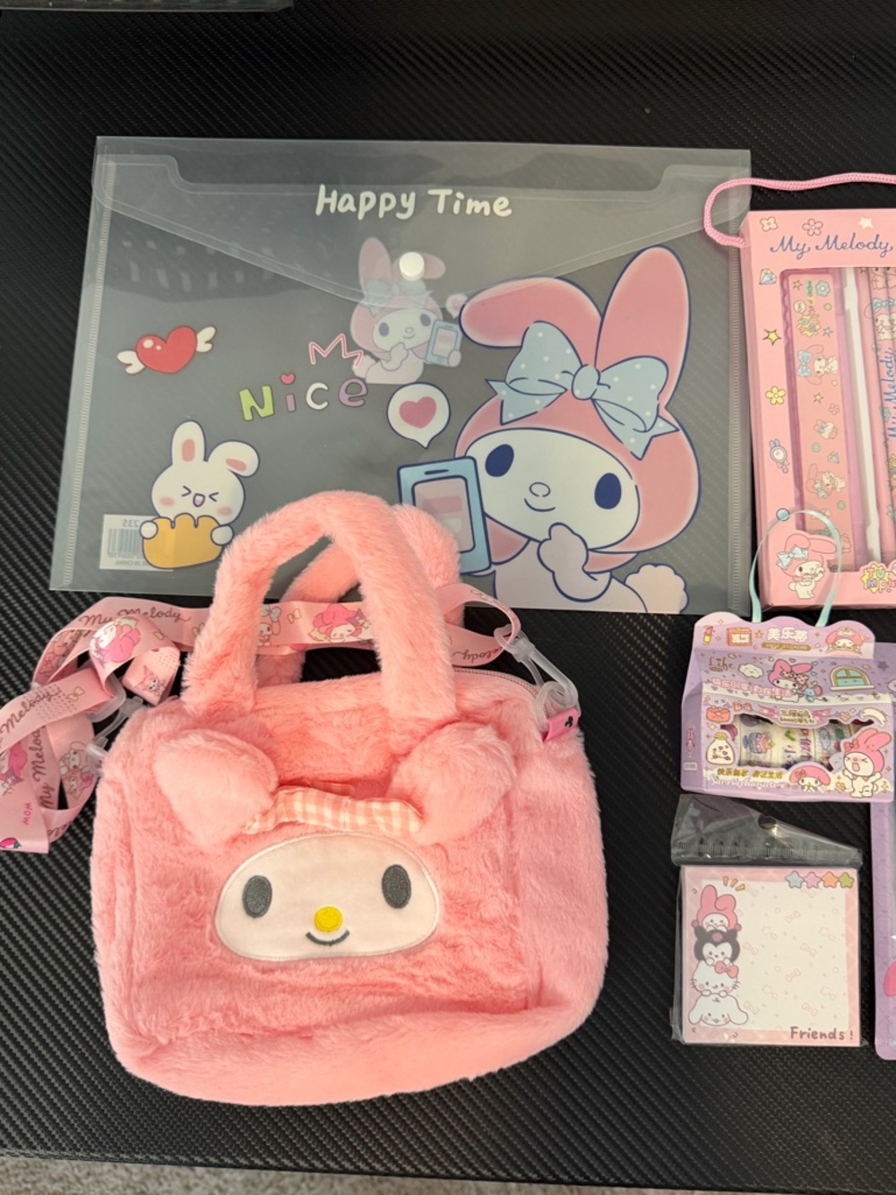 ✨My Melody Plush Pink Bag and  Stationery Set Lucky Scoops